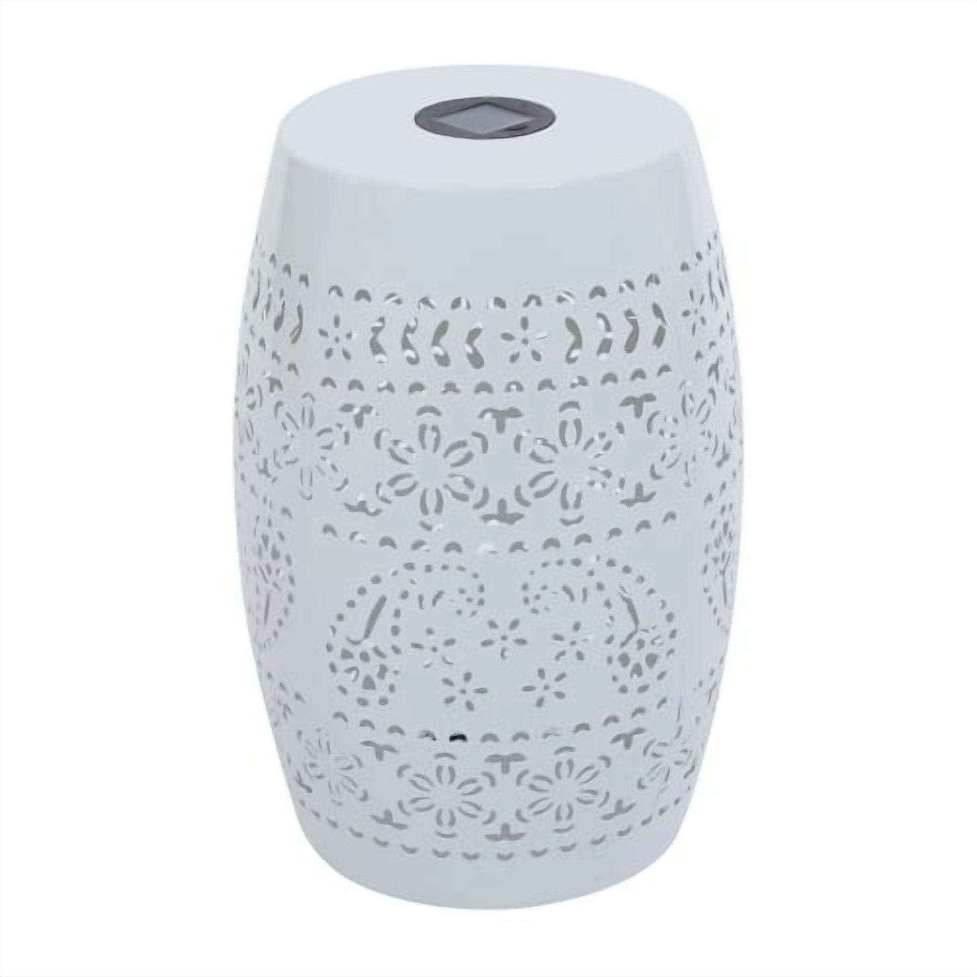 Solar Side Table, Outdoor Side Table with Built-In Solar Battery for Patio Garden Backyard, White