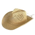 thumbnail image 3 of Jiibva Straw Cowboy Hats for Women, Western Cowgirl Hat Hollow-Out Bucket Hats Holiday Foldable Vacation Beach Sun Hat with Wide Brim Cowgirl Hats Accessories, 3 of 7