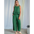 thumbnail image 5 of Women'S Casual Sleeveless Pleated Round Neck Vest Wide Leg Cropped Pants Set Green M, 5 of 6