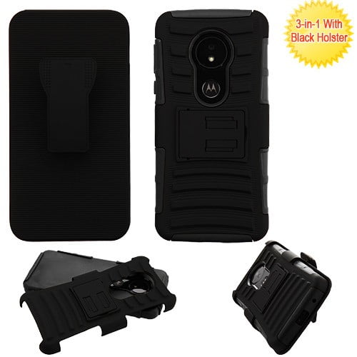 ASMYNA Black/Black Advanced Armor Stand Protector Cover (w/ Holster) for Moto E5,Moto G6 Play,Moto G6 Forge
