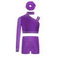 thumbnail image 2 of TiaoBug Gymnastics Leotard for Girls 3 Piece Crop Top with Shorts Dance Outfit Tumbling Activewear Sets Purple 14, 2 of 4