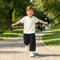 thumbnail image 2 of HVOBTTY Toddler Kid's Solid Color Crew Neck Short Sleeve Top Elastic Waist Wide Leg Long Pant 2 Piece Sport Casual Outfit Suits, 2 of 5