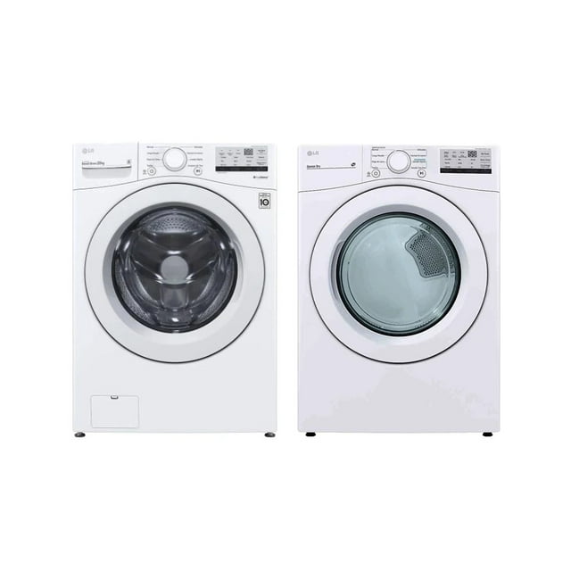 combo lg lavadora carga frontal 20 kg y secadora a gas de carga frontal 20 kg Lavadora y secadora frontales blancas, vista frontal completa; lavadora izquierda con tambor visible y perilla de programa en la parte superior, secadora derecha con puerta de vidrio y panel digital. Incluye 6Motion DD, Inverter Direct Drive, ThinQ, sensor de secado, instalación flexible y Smart Diagnosis, 20 kg por unidad.
