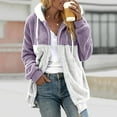 thumbnail image 4 of Baqcunre Cardigan Sweaters For Women Lightweight Women's Fashion Casual Patchwork Hooded Zipper Pocket Plush Sweater Jacket Womens Jacket Womens Fall Fashion 2023 Purple 3XL, 4 of 5
