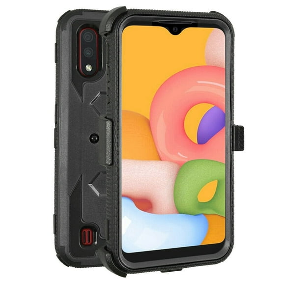 GoldCherry for Samsung Galaxy A01 Case, Heavy Duty Shock-Absorption/High Impact Resistant Armor Holster Defender Case with Kickstand Swivel Belt Clip Holster for Samsung Galaxy A01 5.7 Inch(Black)