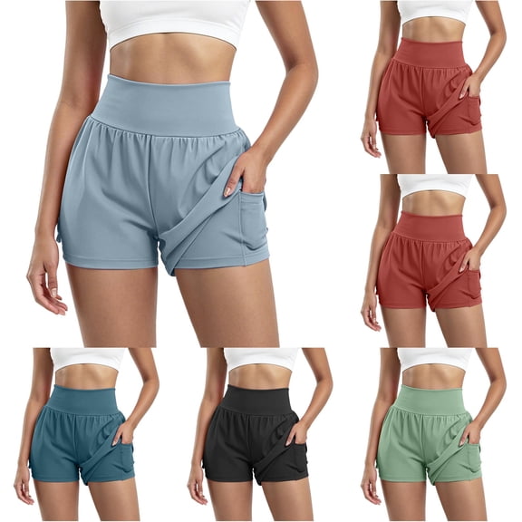 Hauaitttt High Wlex Yoga Shorts for High Waisted with Inner Layer and Back Zipper for Breathable Comfort Scrunch Yoga Shorts for Women Loose Shorts Women Exercise Shorts Shorts Pack Women's Shorts