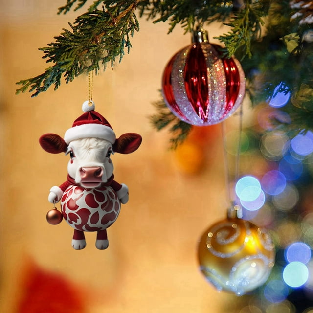 2D Acrylic Cow Christmas Tree Ornament Double Printed Festive Holiday Decorations for Home and Festive Party