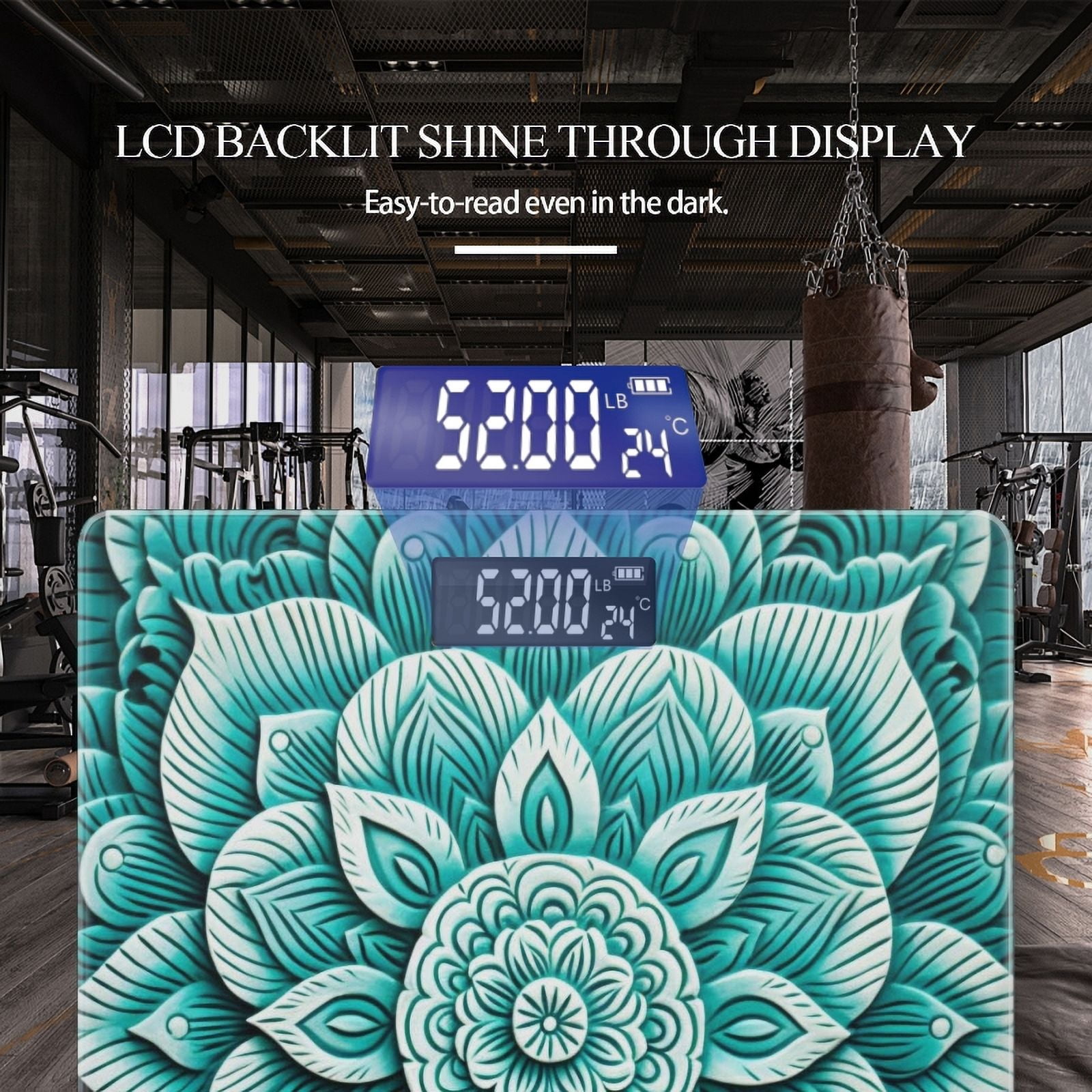 High Precision Body Weight Scale Smart Bathroom Scales with Large LCD Display(400lbs),Decorative for Bedroom-Beautiful Teal Lotus Mandala In The Style Of Wood Carving