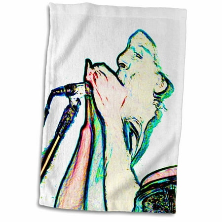 3dRose Harmonica Player with drum photo sketch - Towel, 15 by