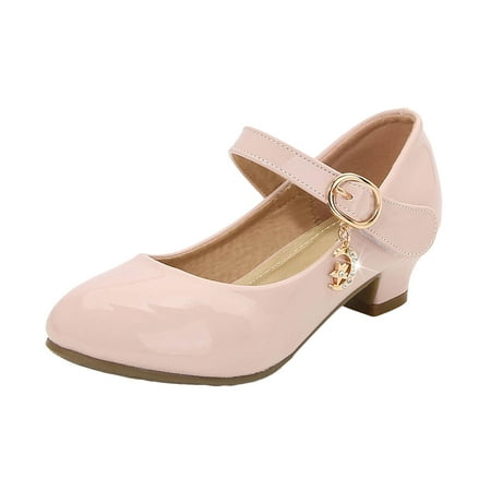 

Povozer Girls High Heel Shoes PU Dress Shoes for Wedding(Pink 10-10.5 Years)