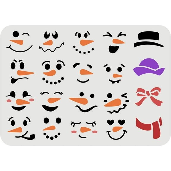 Snowman Face Stencil 11.7x8.3 inch Snow Man Stencil Plastic Snowman Face Hat Scarf Pattern Template DIY Home Christmas Decor Stencils for Painting on Wood Floor Wall White