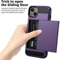thumbnail image 3 of SURJDE Case for iPhone 15 with Card Holder, Dual Layer Wallet Phone Case Hidden Card Slot Sliding Protective Hard Shell Back Cover Slim Case Compatible with iPhone 15, 6.1 Inch Grey Purple, 3 of 7