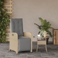 Garden chair with footrest adjustable beige mix poly rattan