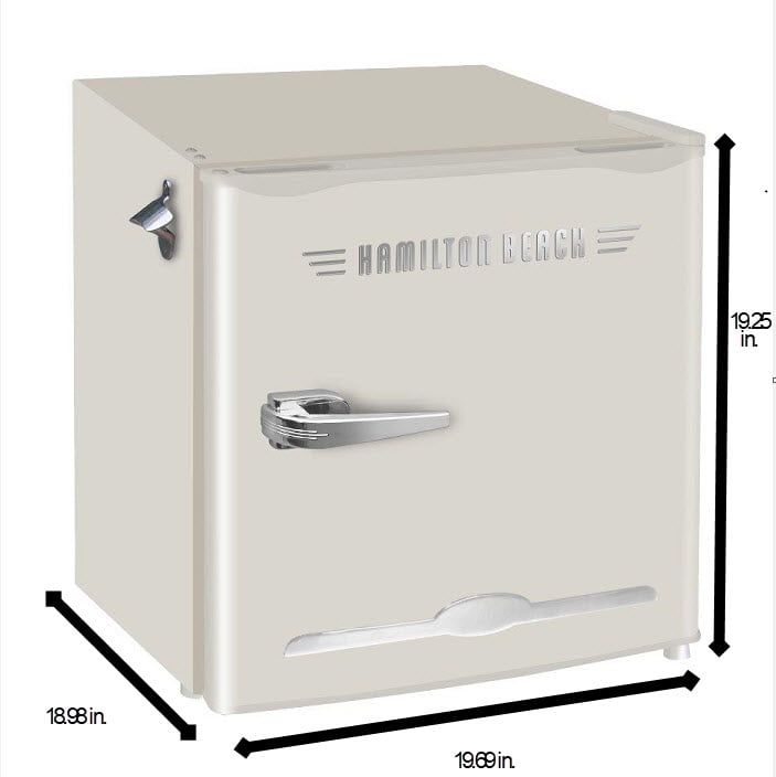 Hamilton Beach 1.6 Cu. Ft. Retro Refrigerator With Built-In Side Bottle Opener, 2 Liter Door Basket, Cream, HBF1600