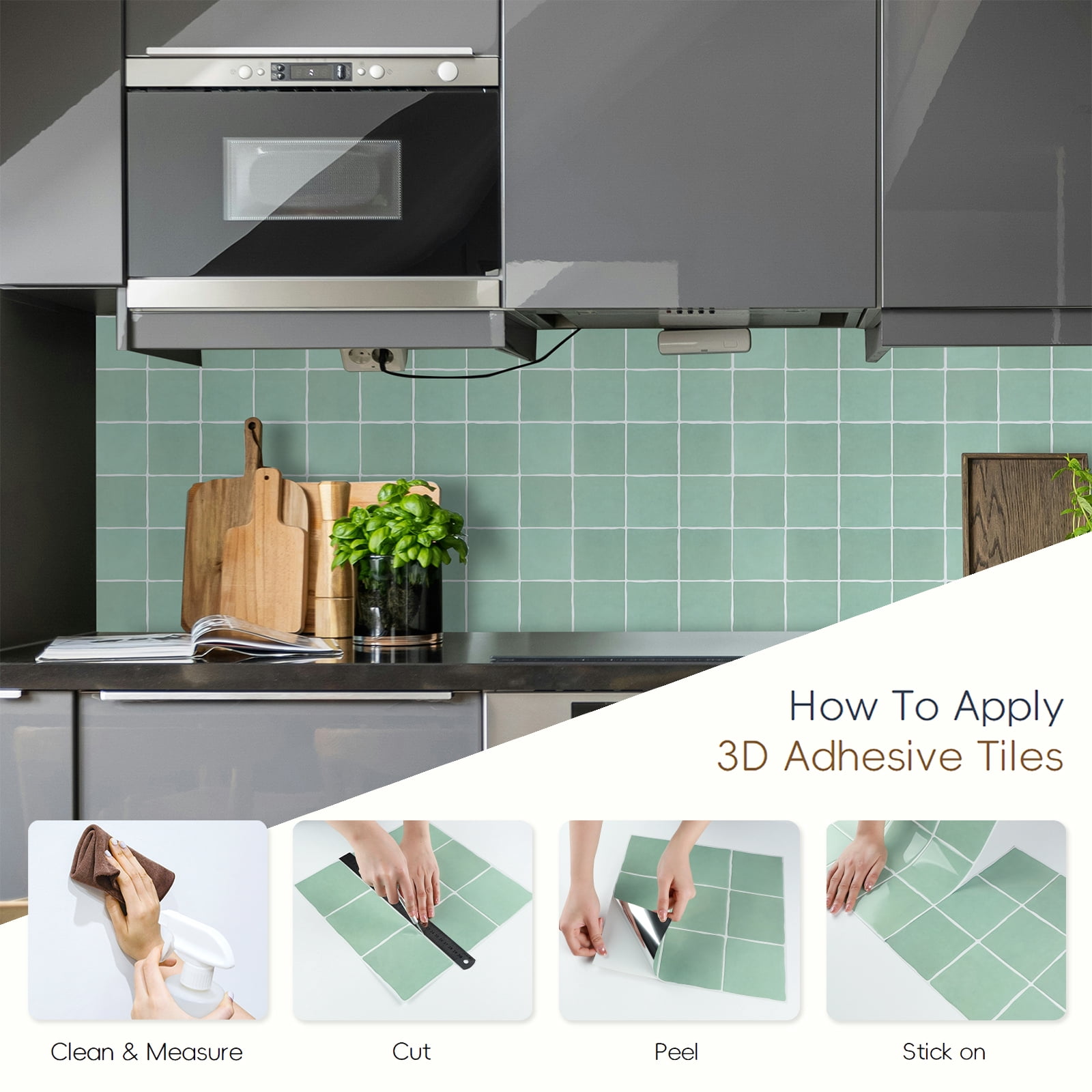10 Sheets Square Peel and Stick Backsplash - 12”x12” Self Adhesive Wall Tiles for Kitchen Bathroom (Sage Green)