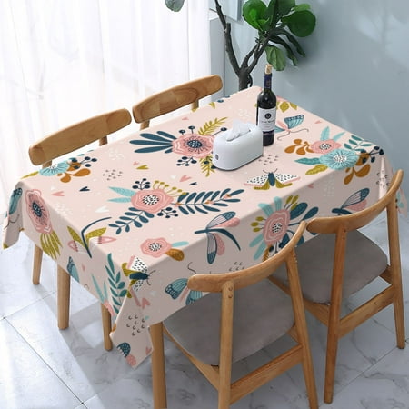 

Tablecloth Dragonfly And Butterfly Flower Pattern Table Cloth For Rectangle Tables Waterproof Resistant Picnic Table Covers For Kitchen Dining/Party(54x72in)