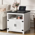 thumbnail image 7 of Vividwood Farmhouse End Table with Charging Station, 24" Large Side Table with Open Shelf and Barn Door Storage, White, 7 of 7