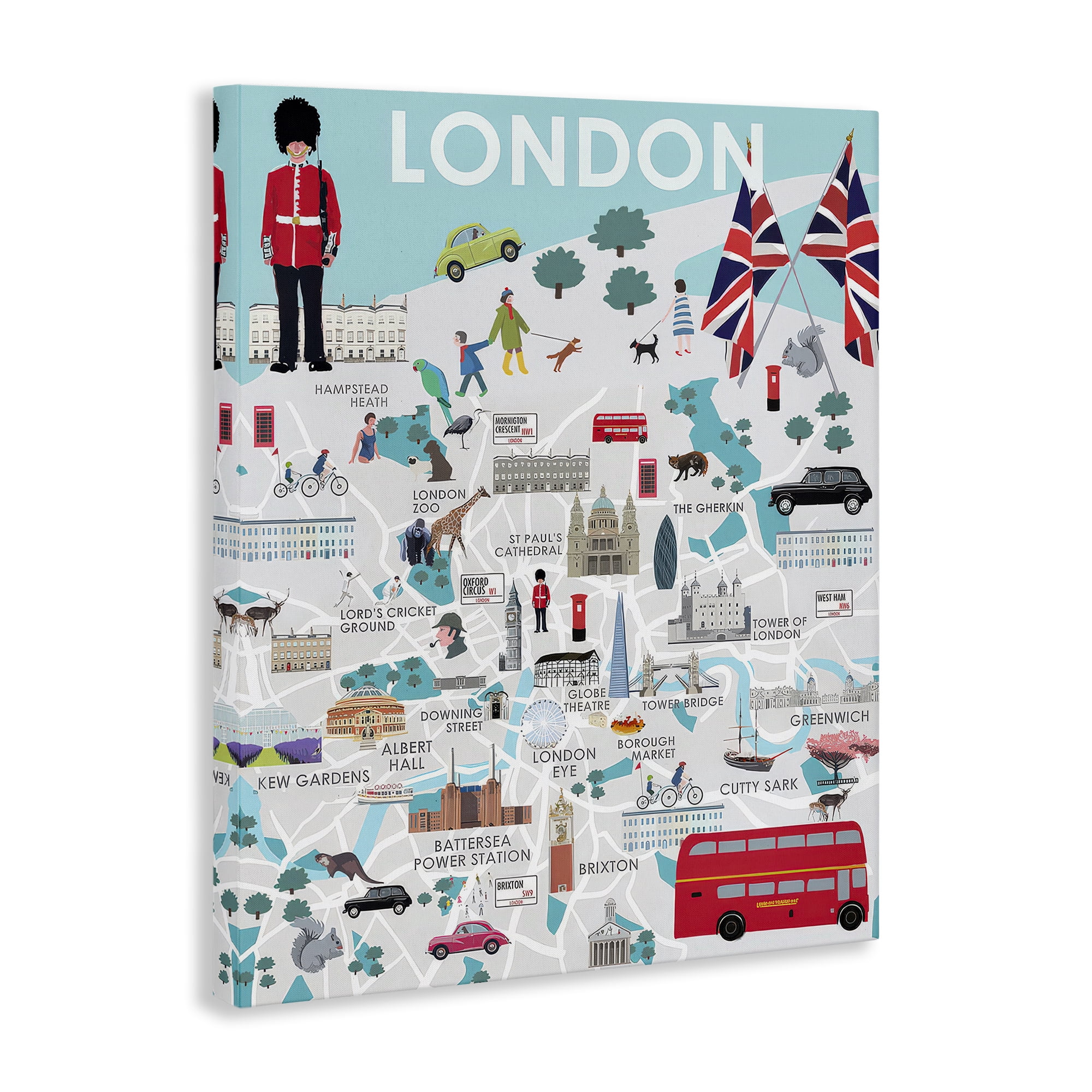 Stupell Industries London Landmark Map Cities & Countries Painting Wrapped Canvas Art Print Wall Art, 36 x 48
