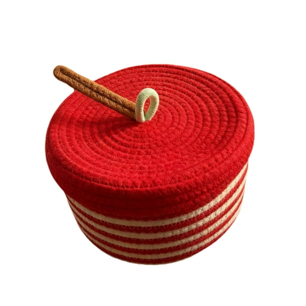Cesta de almacenamiento de cuerda con tapa, organizador de cuerda, vacía, con tapa, multiusos, tejida Manzana