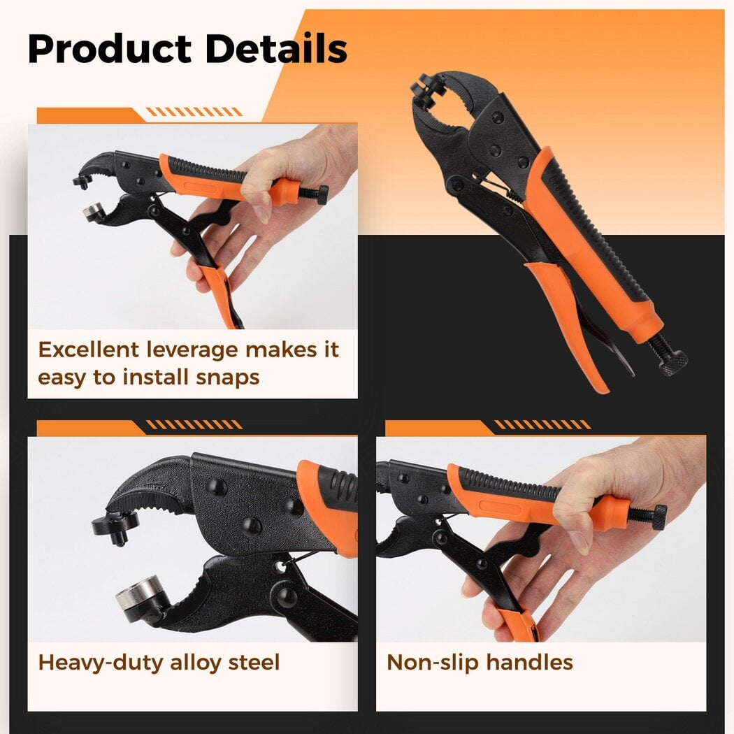 Snap Fastener Tool Kit, Heavy-Duty Snap Setter Tool Kit with Perforation Tool, 3 Molds & 140 Metal Snaps, efficient Snap Button Tool with Adjustable Bolt for Canvas, Leather, Tarps, Boat Covers