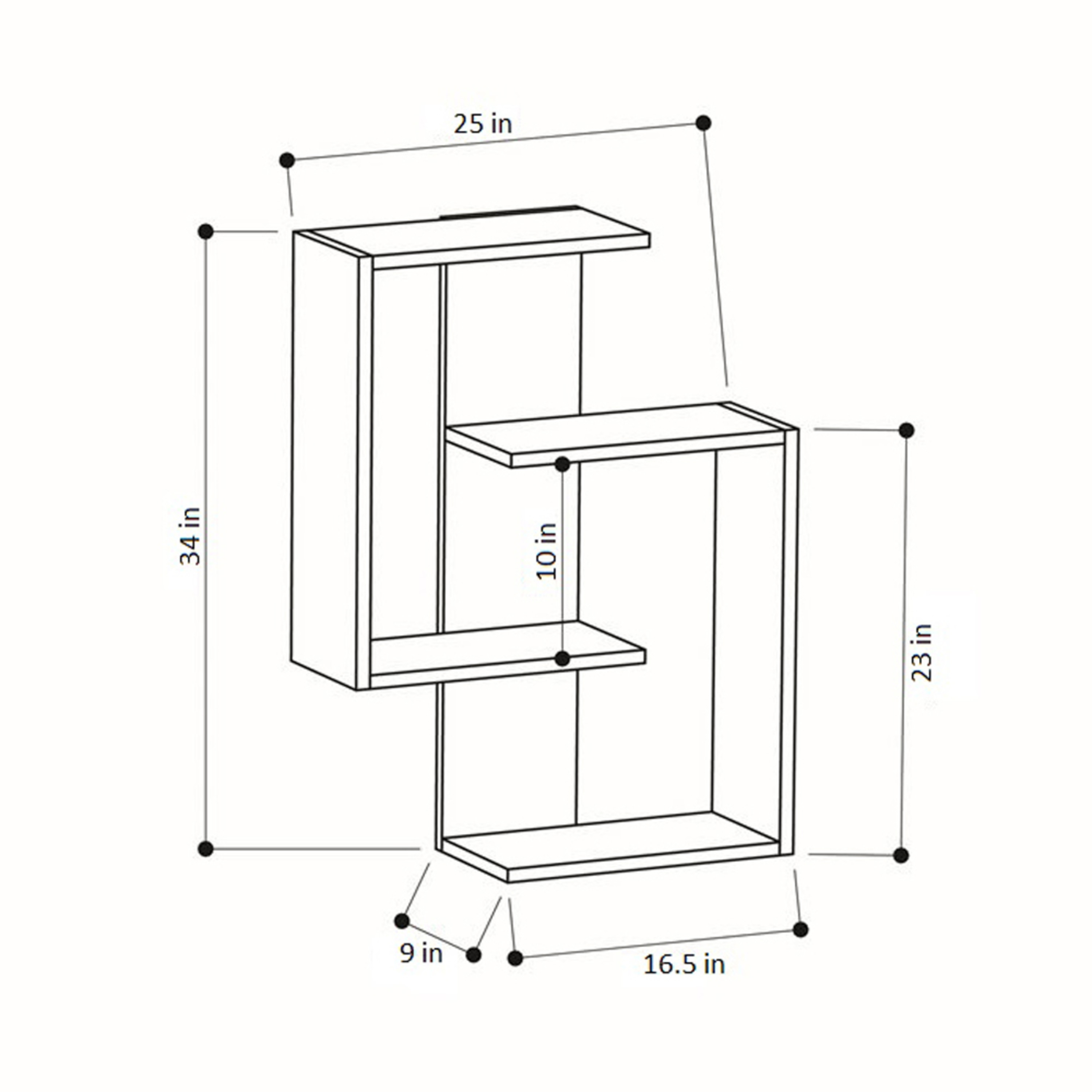 Ada Home Decor Furniture 25.2" 3 Tier Anthracite Wendy Modern Wall Shelf