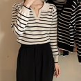 thumbnail image 2 of ZHENHONG V Neck Shirts for Women Long Sleeve, Women's Vintage Striped Long Sleeve Knitted T Shirt In Contrasting Colors Going Out Summer Tops, 2 of 4