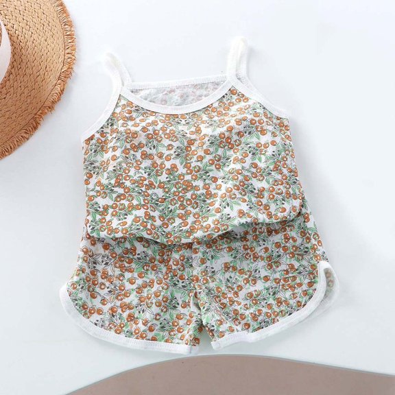 Amidoa Girls Summer Outfit Sets 2 Piece Cotton T-Shirt Graphic Tank Top and Shorts Set Kids Clothing Sets Multicolor Size 8