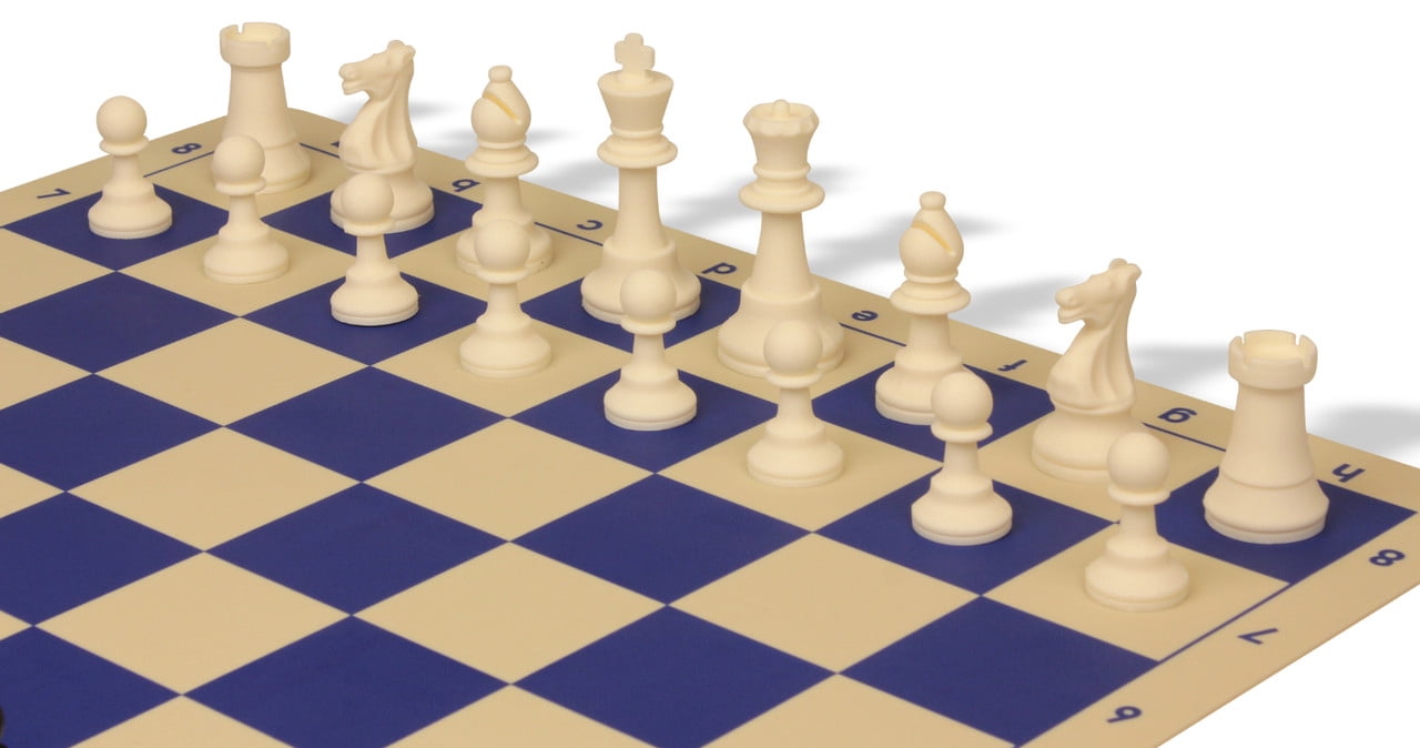 Club Special Silicone Chess Set Black & Ivory Pieces with Blue & Buff Silicone Board - 3.5" King