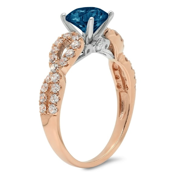 1.42 ct Round Cut Natural London Blue Topaz Solitaire with Accents Engagement Ring for Women in 18K Rose/White Gold