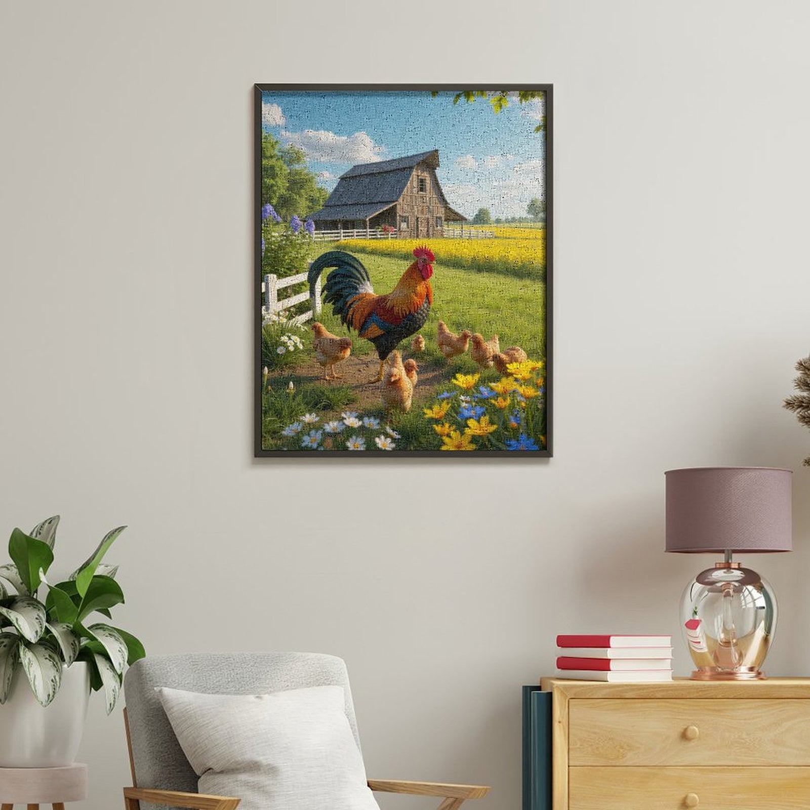 Paint By Numbers Kit for Adults Beginner - Rooster Barn Chicks Flower Field DIY Canvas Painting Kits for Adults, Frameless Paint By Number for Adults for Home Wall Decor 16x20 Inch