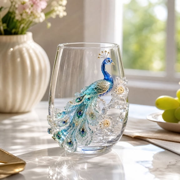 15oz Animal Themed Glass Cup, Nature Inspired Large Capacity Tumbler with Exquisite Details for Daily Drinks.