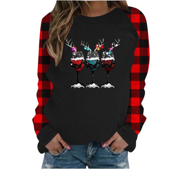 Enjoytime Christmas Oversized Shirt for Women Pullover Tops Crewneck Long Sleeve Shirts Fall Winter Women Clothes