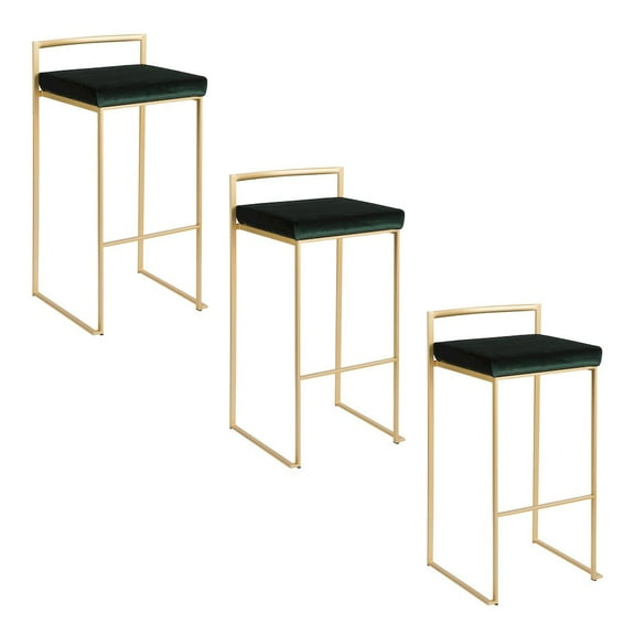 LumiSource Fuji Stacker 30" Fixed-Height Barstool - Set of 3 in Gold Metal