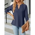 thumbnail image 3 of SIEANE Womens Blouse 3/4 Roll Sleeve Button T-shirt V Neck Casual Loose Top, S-2XL, 3 of 5