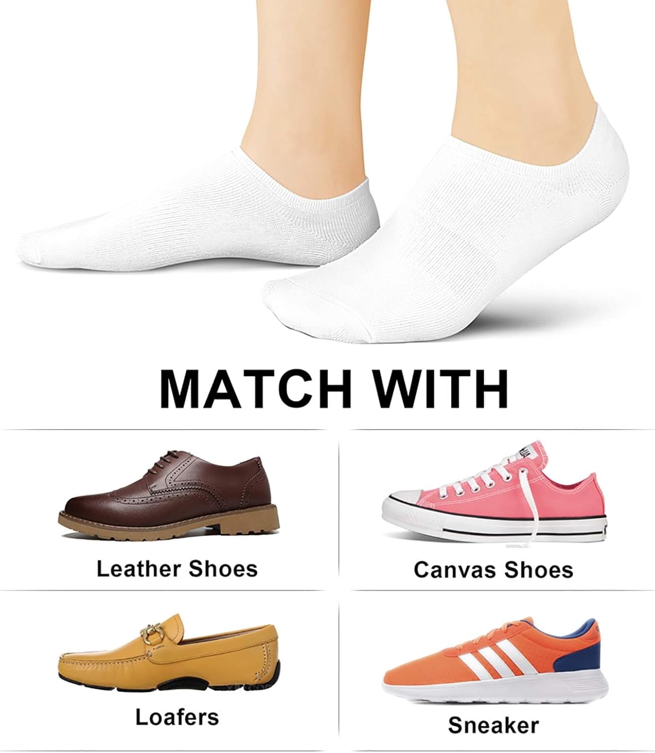 Burculy  No Show Socks Women, 4/8 Pairs Non Slip Low Cut Invisible Ankle Socks, Combed Cotton Breathable Arch Support, for Sneakers Loafers Athletic Shoes