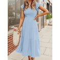 thumbnail image 3 of Women's Flutter Sleeve Smocked Midi Dress V Neck Casual Tiered Dresses with Pockets, 3 of 4
