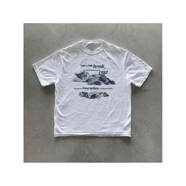 Camiseta de gato relajante Y2K, regalo para amantes de los gatos, camisetas gráficas unisex, estilo gótico grunge Y2K, escena emo, amistad, aflicción, ropa de calle para hombres y mujeres.