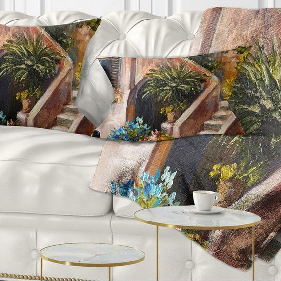 Designart Summer Terrace - Landscape Printed Throw Pillow - 12x20