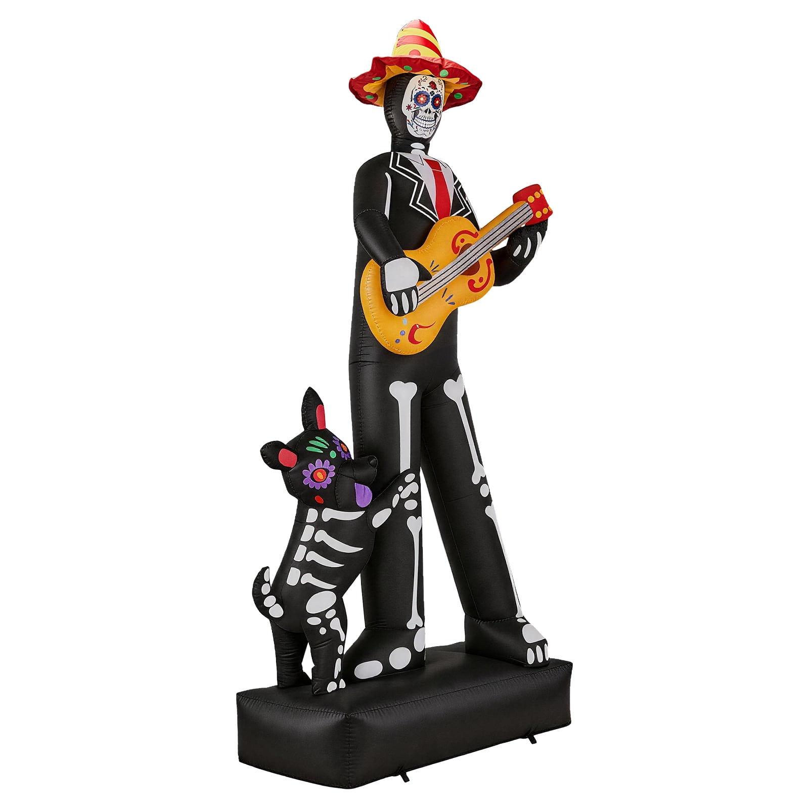 Astoutdoor Halloween Inflatable Ghost Musician with Dog, 6 LEDs, Black White Orange, 86.6 in Tall