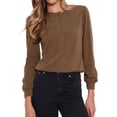 thumbnail image 1 of Camisas de punto acanalado de manga larga para mujeres, blusas casuales de botón, tops de cuello redondo, camisa Henley de moda XS Café, 1 of 6