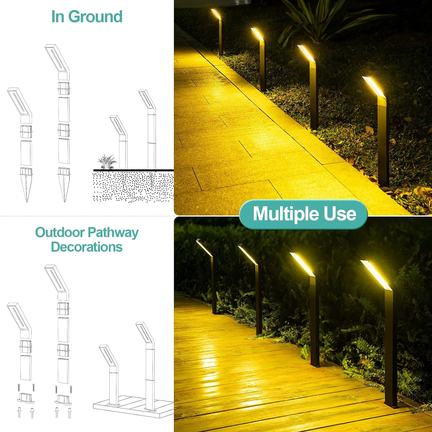 Oshine Solar Pathway Lights Outdoor 4 Pack Waterproof Solar Garden Lights 200Lumen LED Bright Landscape Lighting for Outside,Yard,Driveway,Walkway ,Patio,Lawn,Decoration(Warm/Cool/Neutral Light)
