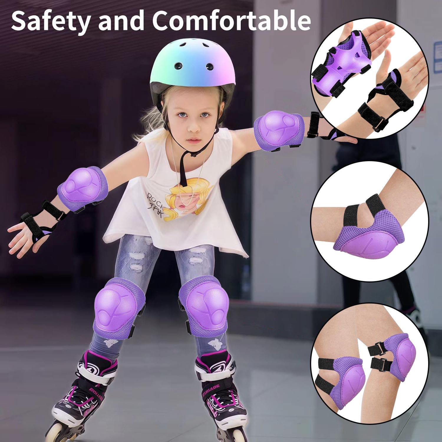 Rirool 6-Piece Kids Protective Gear Set, Purple, Ages 3-10 photo 7