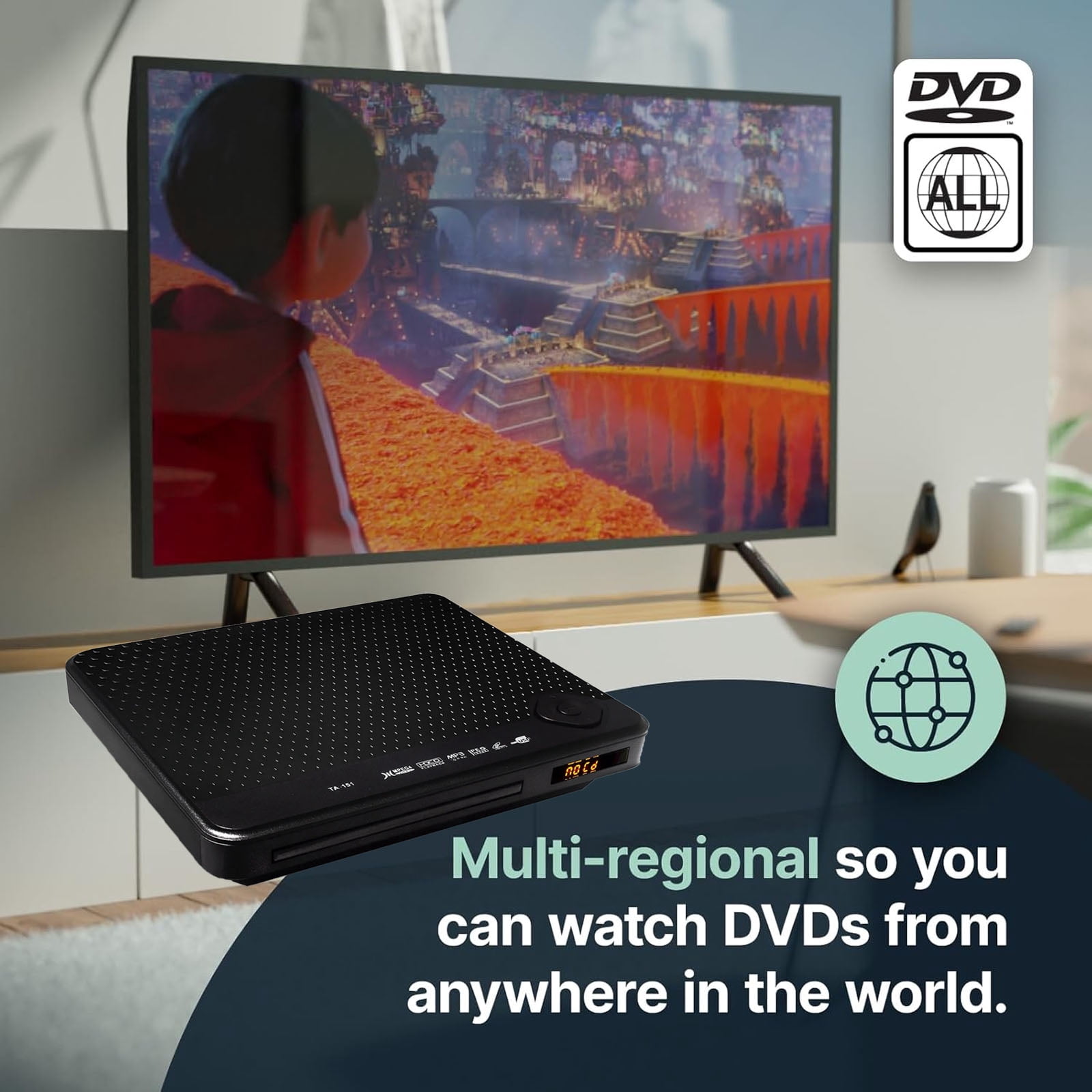 DVD Players for TV, DVD Players with AV/Coaxial Output &USB Input That Play All Regions, Simple DVD Player for Elderly, CD Player for Home Stereo System, Support Multi Format