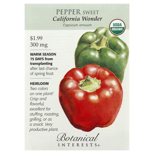 Botanical Interests California Wonder Organic Sweet Pepper Seeds, 300 mg