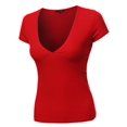 thumbnail image 2 of FashionOutfit Women's Short Sleeve Ribbed V-neck Plunge Top Various Colors, 2 of 4