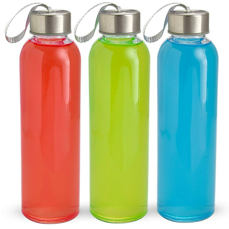 18 oz Glass Water Bottles, Juicing Containers with Loop Caps 6 Pack