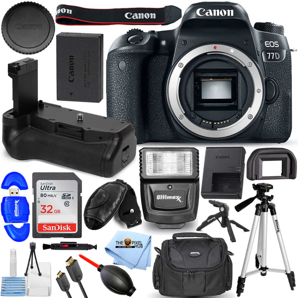 voordelig Verstikken maaien Canon EOS 77D DSLR Camera (Body Only) + Battery Grip + 32GB + Flash Bundle  - Walmart.com
