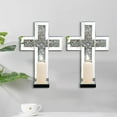 thumbnail image 4 of Crystal Crush Diamond Mirrored Candle Sconces, Silver Wall Candle Holder Set of 2, Wall Decoration for Living Room，Dining Room (Silver Cross), 4 of 11