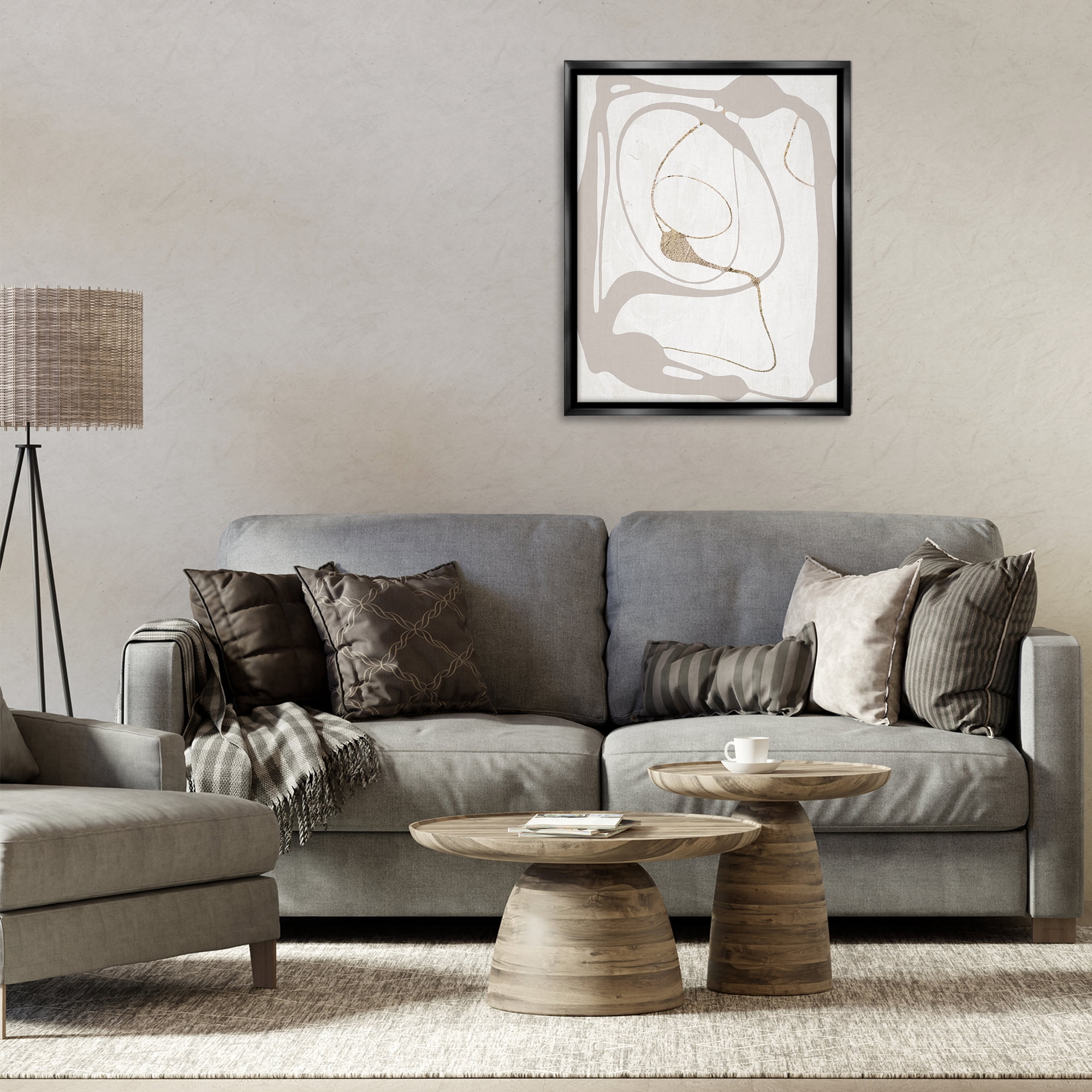 Stupell Industries Gray Very Abstract Figure Abstract Painting Black Floater Framed Canvas Art Print Wall Art, 25 x 31