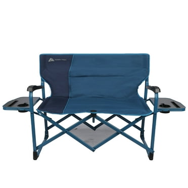 Ozark Trail Director's Loveseat with Tables for Outdoor Camping, Adult Use, Blue, Tension Fabric